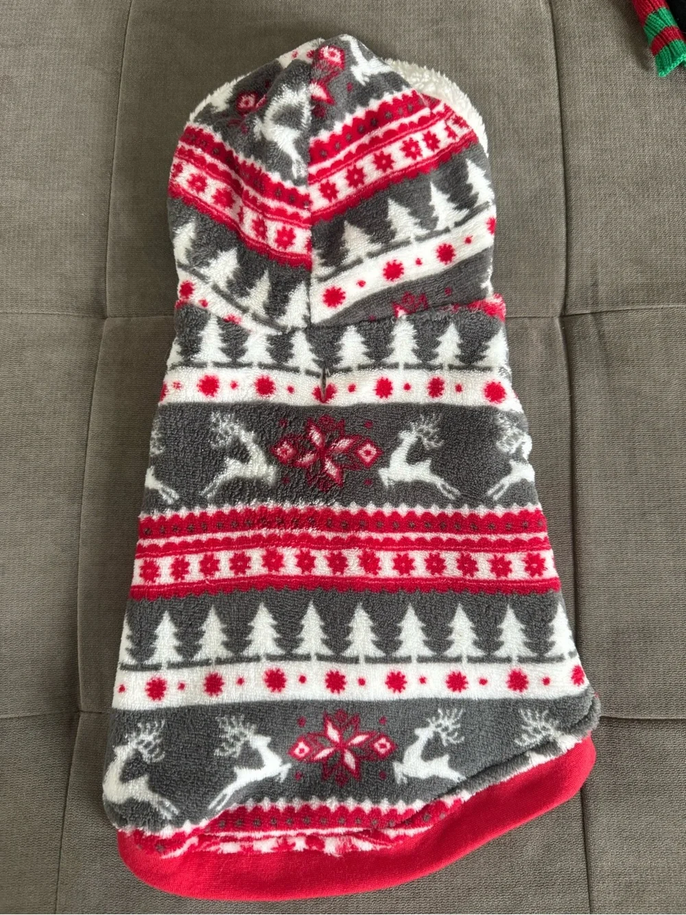 Holiday Dog Bundle - 2 Sweaters, Fleece, and Necklace, Size Small